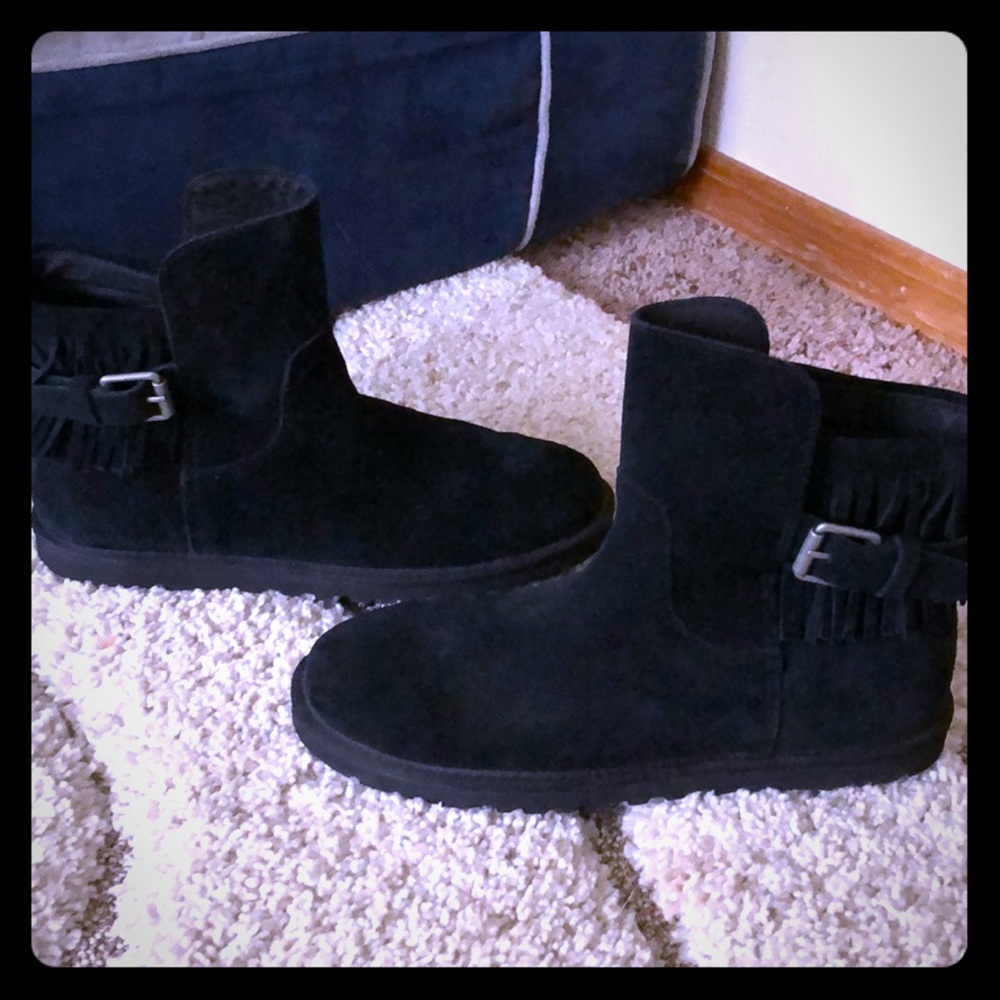 UGG black suede boots with fringe. Size 8